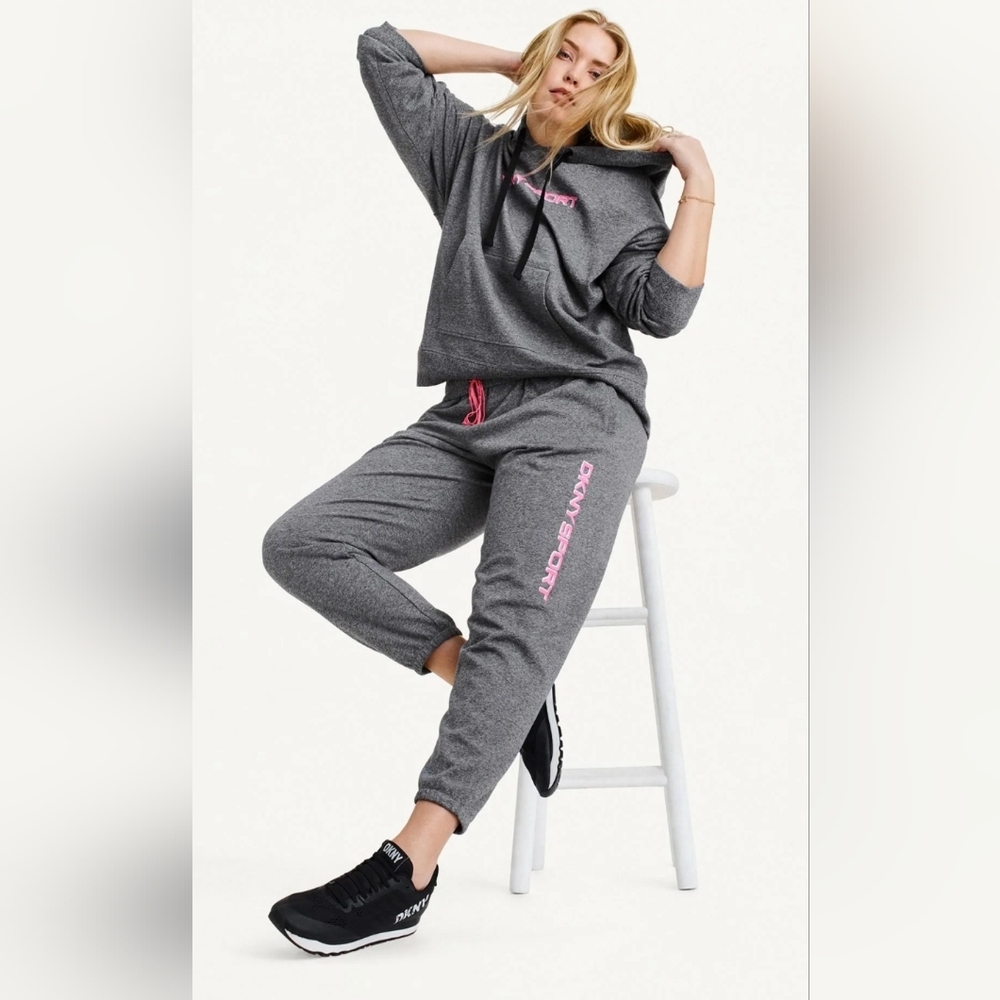 Dkny Plus Womens Logo High Rise Jogger Pants, Plus 18W (2X) / Gray